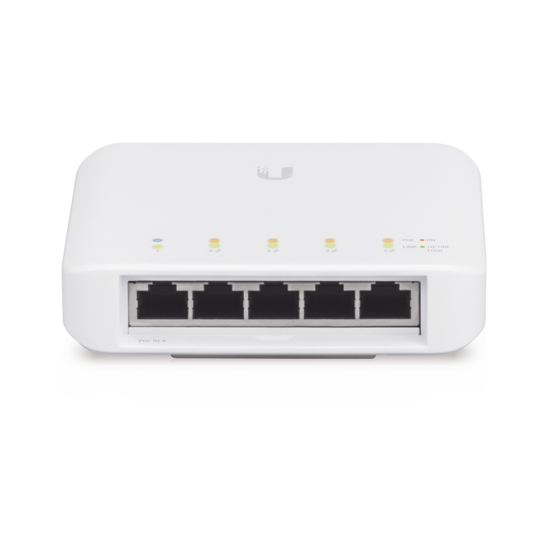 Switch UniFi FLEX de 5 Ptos semi-exterior IP55 1 x PoE de entrada 802.3af/at/bt y 4 Ptos PoE de salida 802.3af