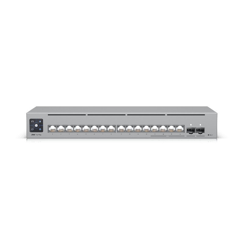 UniFi Switch Pro Max 16 con funciones Capa 3 16 Ptos EtherLight RGB / 4 Ptos 2.5 GbE y 12 Ptos GbE /2 Ptos SFP+ 10G /con pantall