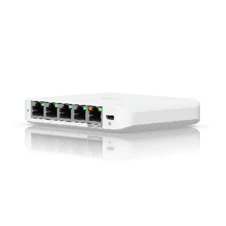 USW Flex Mini 2.5G Switch de 5 Ptos 2.5G Compacto Escritorio se puede Energizar PoE o con un Adaptador tipo USB-C