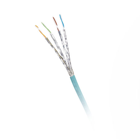 Bobina de Cable Blindado S/FTP Cat6A, Uso Industrial con Resistencia al Aceite, Rayos UV y Abrasion, Multifilar (Flexible,  Azul