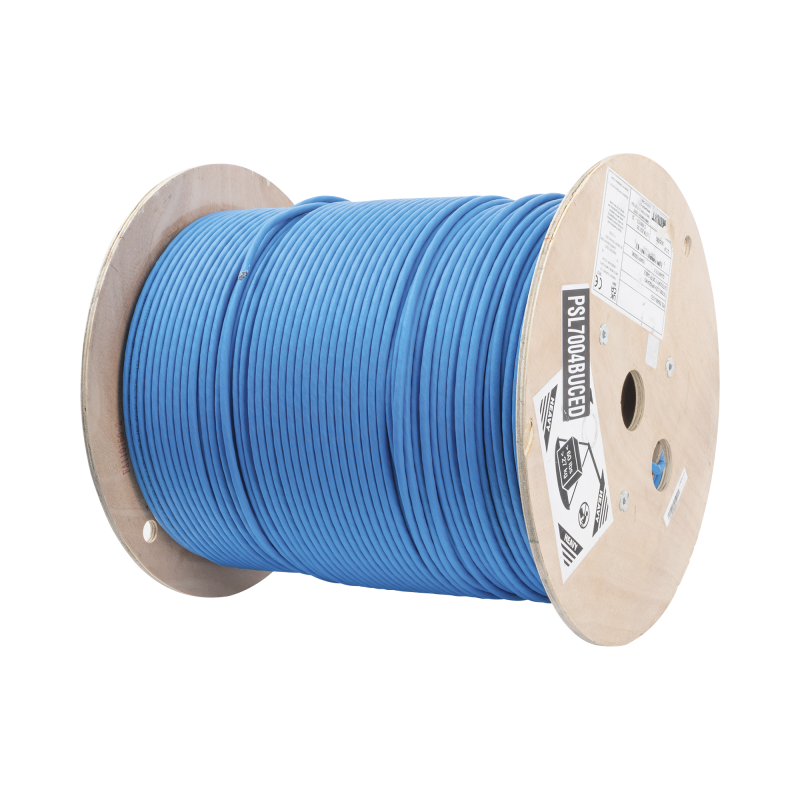 Bobina de Cable Blindado S/FTP de 4 Pares, Cat7, Inmune a Ruido e Interferencias, LSZH (Bajo Humo, Cero Halogenos,  Azul, Bobina