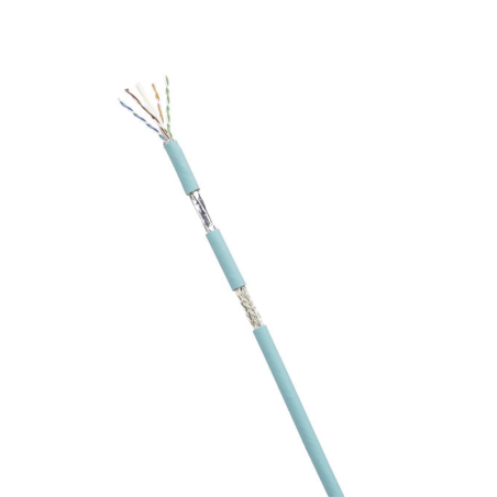Bobina de Cable Blindado SF/UTP Cat6A, Uso Industrial con Resistencia al Aceite y Rayos UV, Multifilar 24/7 (Flexible,  Azul Cer
