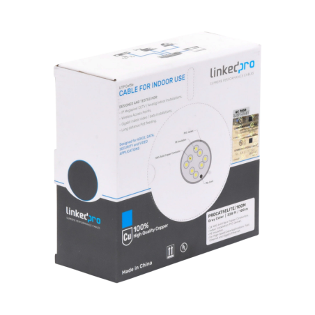 Bobina de Cable de 100 Metros (328.08 Pies, Cat5e, 24 AWG,  Gris, UL, para Aplicaciones en Videovigilancia, Redes de Datos. Uso 