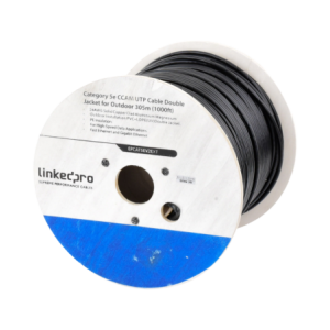 Bobina de Cable de 305 Metros (1000 Pies Cat5e, Aleacion de Cobre y Aluminio (CCA,  Negro, Uso Intemperie, Doble Forro