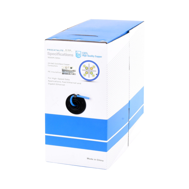 Bobina de Cable de 305 Metros (1000 Pies Cat6, CM, 24 AWG, Alto Rendimiento, ETL, UL,  Azul, Super Flexible, para Aplicaciones d