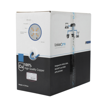 Bobina de Cable de 305 Metros (1000 Pies Cat6+, CMR, Calibre 23 Alto Rendimiento, ETL, UL,  Azul, Super Flexible, para Aplicacio