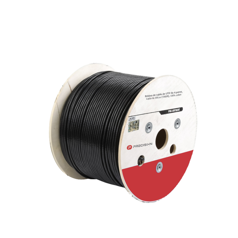 Bobina de Cable de UTP de 4 Pares Cat5e de 305 Metros (1000 Pies, 100% Cobre, LDPE Resistente a Rayos UV Relleno de Gel,  Negro,