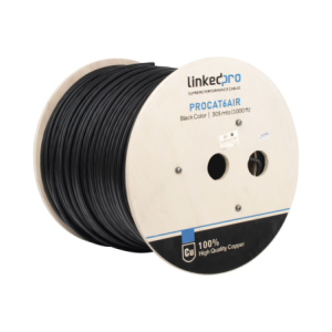 Bobina de Cable FTP con Mensajero de Acero de 305 Metros (1000 Pies Cat6+ Calibre 23,  Negro, para Aplicaciones en Video Vigilan