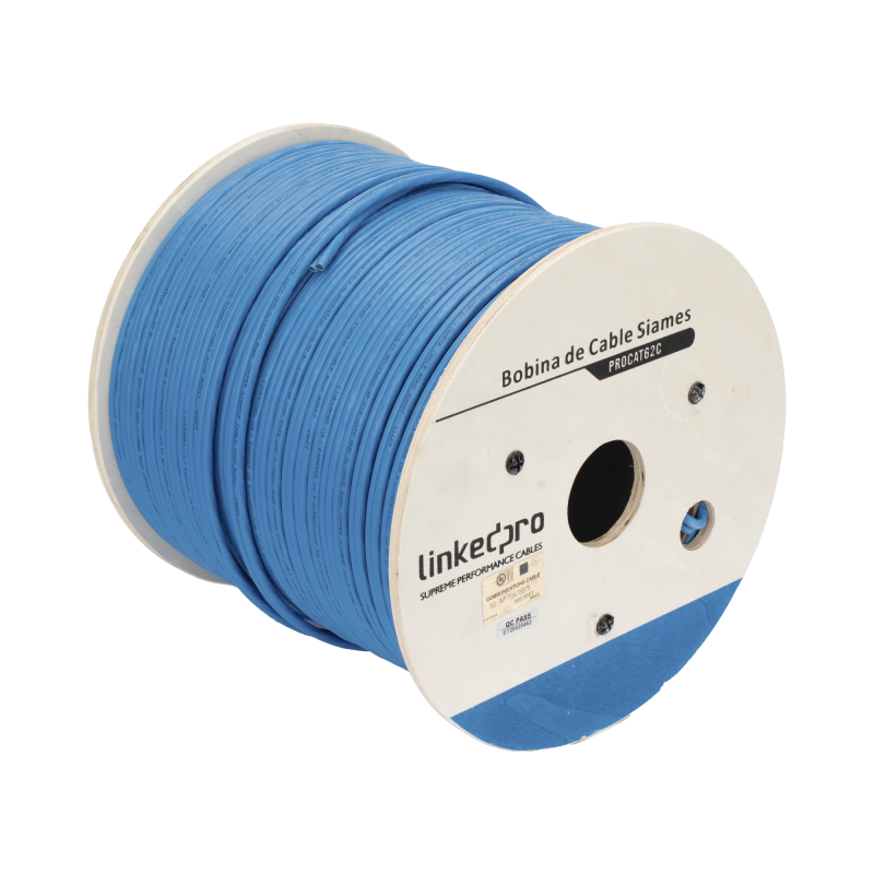 Bobina de Cable Siames Cat6 UTP 100% Cobre + 2 Cables Gruesos (18 AWG para Alimentar Camaras Mas Lejos / 152 Metros (500 Pies / 