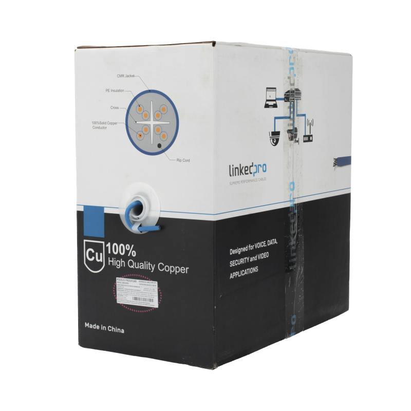 Bobina de Cable U/UTP Cat6A de 305 Metros (1000 Pies,  Azul, CMR, Soporta 10G-BaseT para Transmision de Frecuencias de hasta 500