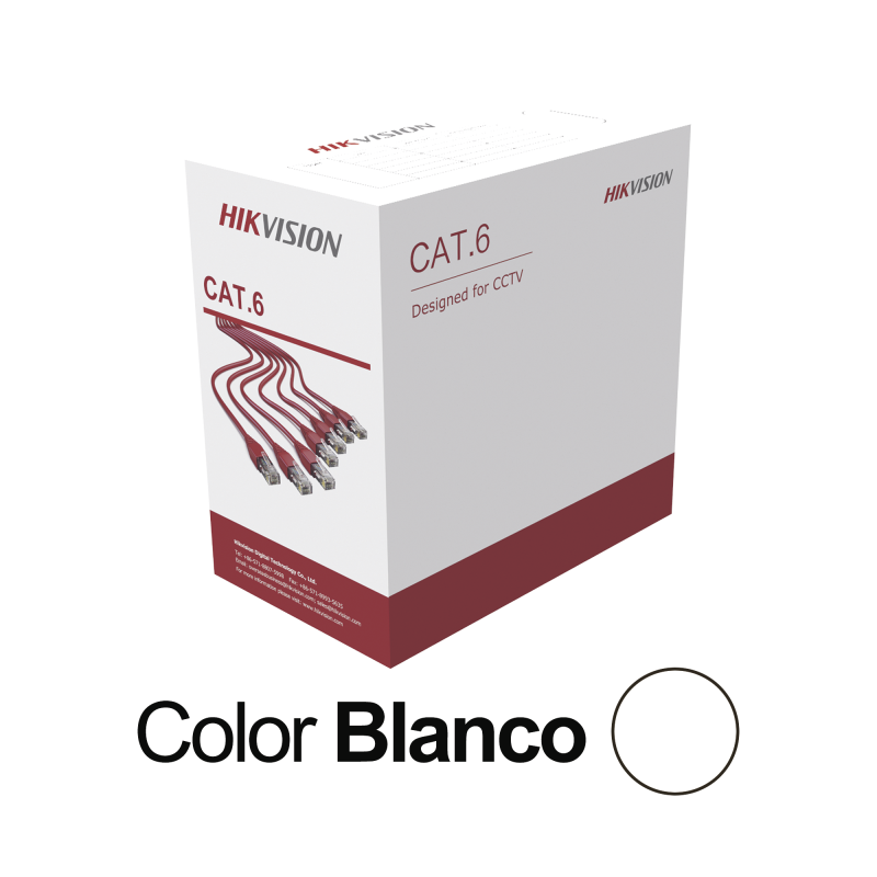 Bobina de Cable UTP 305 Metros (1000 Pies / Cat 6 (24 AWG /  Blanco / PVC (CM / Uso en Interior / CCA (Cobre con Aluminio / Apli