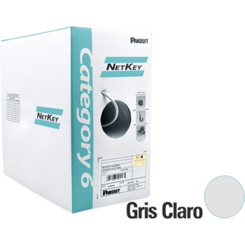 Bobina de Cable UTP de 305 Metros (1000 Pies de Cobre, NetKey, Gris Claro, Cat6 (24 AWG, 1000Mbps, Riser (CMR, de 4 Pares